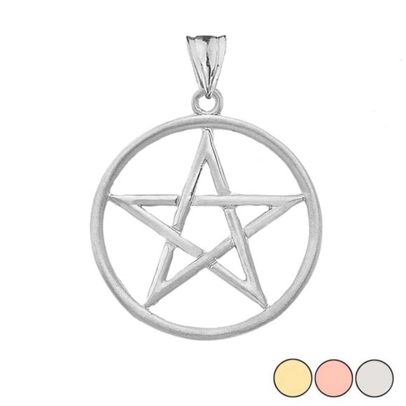 10K White Gold Satin Finish Pentagram Pendant